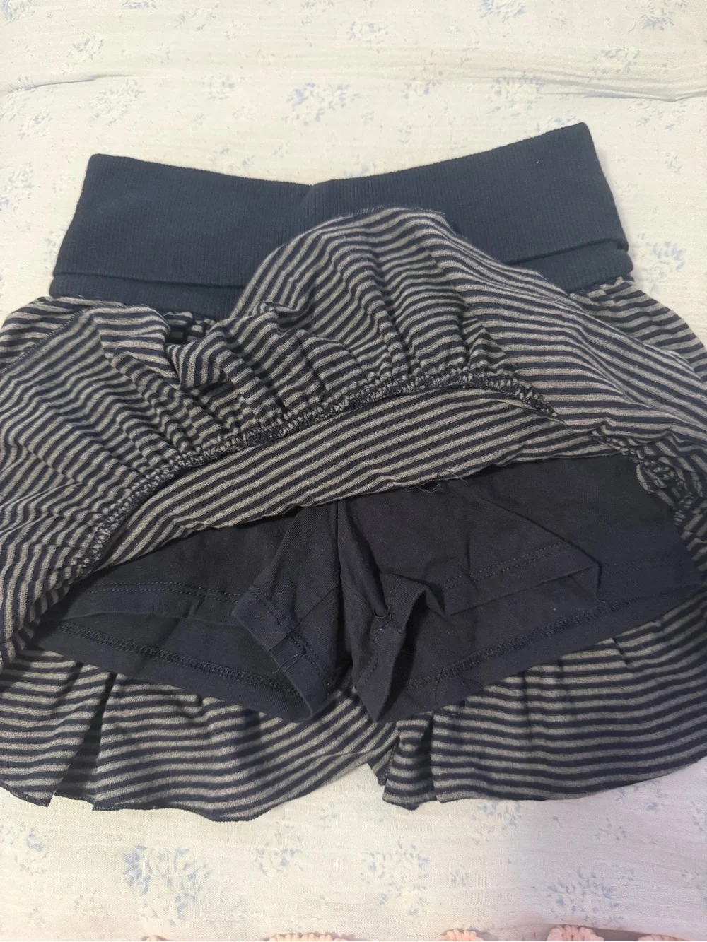 Zara Navy and Gray Striped Tiered Ruffle Skirt